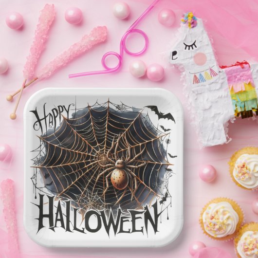Assiettes En Carton Plaque papier éffrayant Spider Web Halloween (Fête)