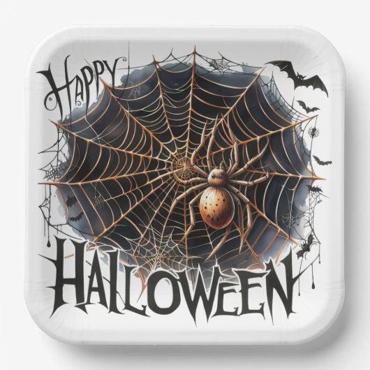 Assiettes En Carton Plaque papier éffrayant Spider Web Halloween (Recto)