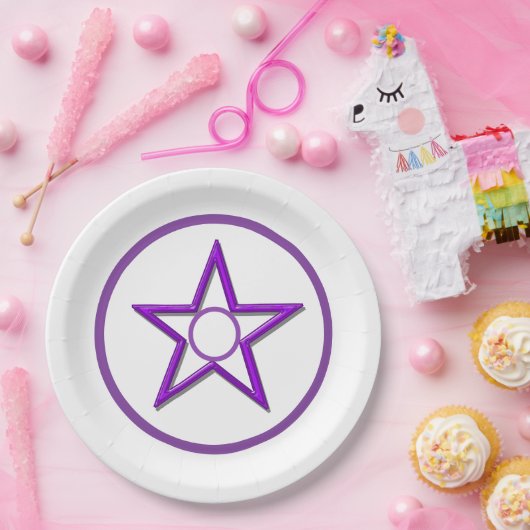 Assiettes En Carton Plaque papier - Étoile violette et cercles (Fête)