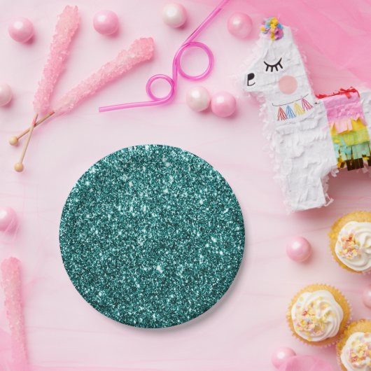 Assiettes En Carton Plaque papier Faux Turquoise Parties scintillant (Fête)