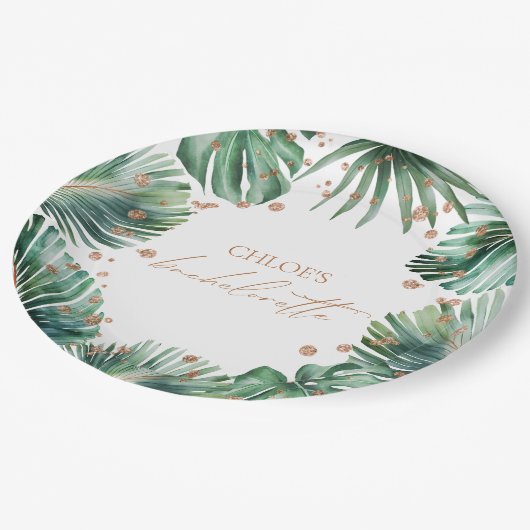 Assiettes En Carton Plaque Papier Feuille de Bachelorette Tropicale (Angle)