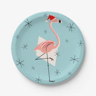 Assiettes En Carton Plaque papier Flamant rose Père Noël bleu