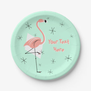 Assiettes En Carton Plaque papier Flamant rose Retro Green Text