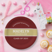 Assiettes En Carton Plaque papier Garnet and Gold Custom Graduation (Fête)