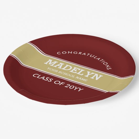 Assiettes En Carton Plaque papier Garnet and Gold Custom Graduation (Angle)