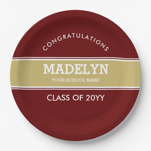 Assiettes En Carton Plaque papier Garnet and Gold Custom Graduation (Devant)