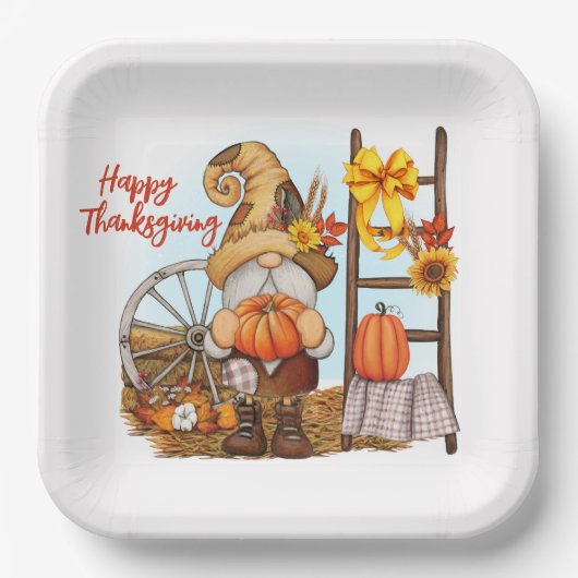 Assiettes En Carton Plaque papier Gnome bon thanksgiving (Recto)