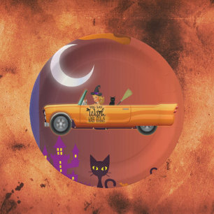 Assiettes En Carton Plaque papier Halloween sorcière ln voiture