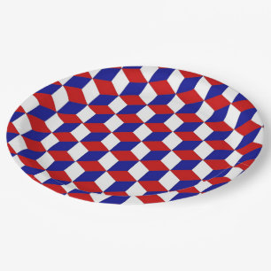 Assiettes En Carton Plaque papier - Illusion en rouge, blanc et bleu