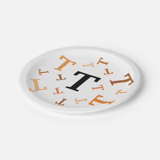 Assiettes En Carton Plaque papier - Lettres mélangées en orange et Bro (Angle)