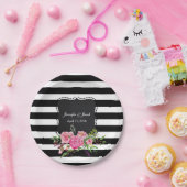 Assiettes En Carton Plaque papier Mariage à rayures et pivoines (Fête)