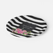 Assiettes En Carton Plaque papier Mariage à rayures et pivoines (Angle)