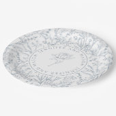 Assiettes En Carton Plaque papier mariage bleu rose à motif floral (Angle)