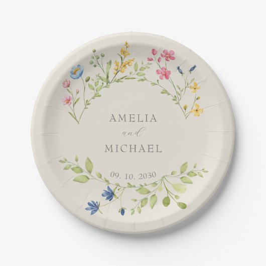 Assiettes En Carton Plaque papier Mariage fleur sauvage (Devant)