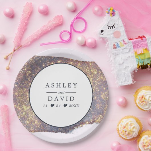 Assiettes En Carton Plaque papier Mariage Iridescente Purple Gold Part (Fête)