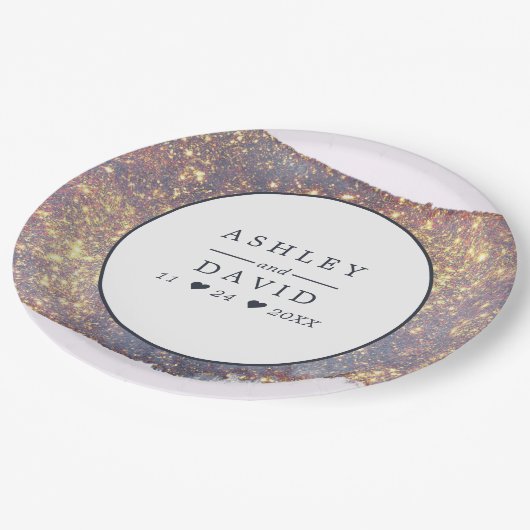 Assiettes En Carton Plaque papier Mariage Iridescente Purple Gold Part (Angle)