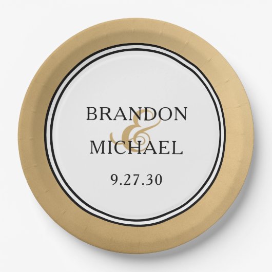Assiettes En Carton Plaque papier Mariage moderne LGBTQ Gold (Devant)