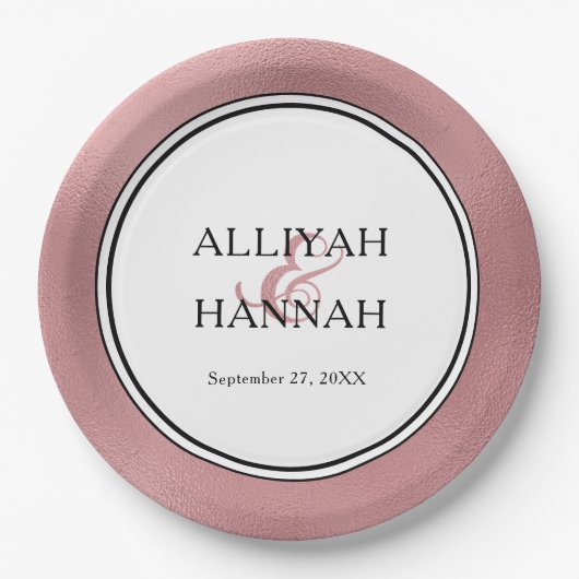 Assiettes En Carton Plaque papier Mariage moderne Rose LGBTQ Gold (Devant)