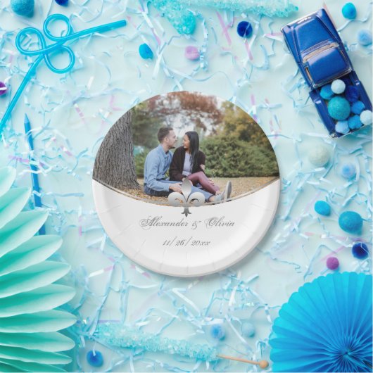 Assiettes En Carton Plaque papier Mariage Silver Fleur de Lis (Fête)