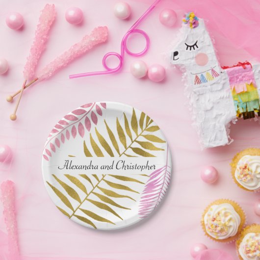 Assiettes En Carton Plaque papier Mariage Tropical Gold & Gold rose (Fête)