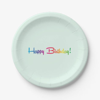 Assiettes En Carton Plaque papier Mint Green & Rainbow "Happy Birthday