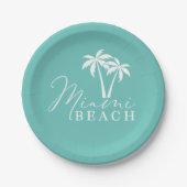 Assiettes En Carton Plaque papier moderne Miami Beach Palm Tree (Devant)