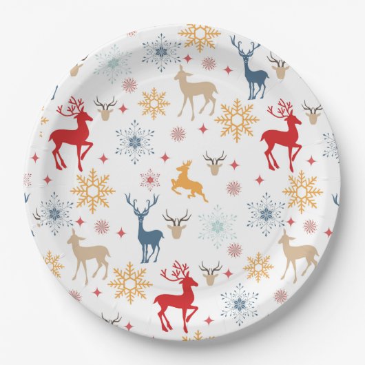 Assiettes En Carton Plaque papier Motif Cerfs de Noël (Devant)