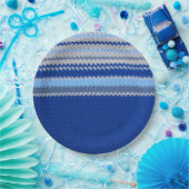 Assiettes En Carton Plaque papier - Motif Crochet en Bleu (Fête)