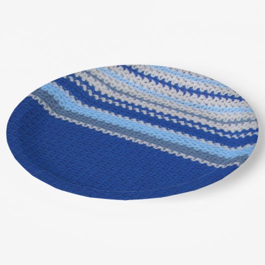 Assiettes En Carton Plaque papier - Motif Crochet en Bleu (Angle)