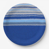 Assiettes En Carton Plaque papier - Motif Crochet en Bleu (Devant)