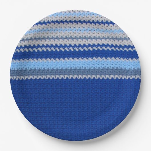 Assiettes En Carton Plaque papier - Motif Crochet en Bleu (Devant)