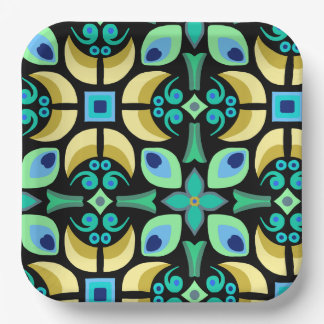 Assiettes En Carton Plaque papier motif en carreaux turquoises