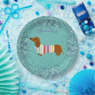 Assiettes En Carton Plaque papier Parties scintillant Dachshund Animée
