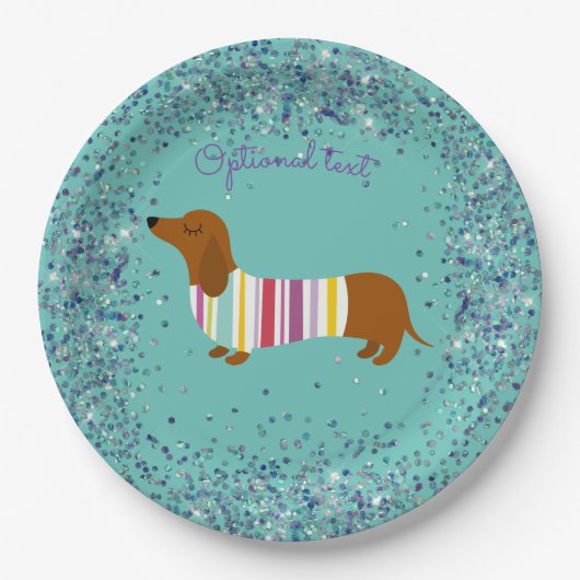 Assiettes En Carton Plaque papier Parties scintillant Dachshund Animée (Devant)