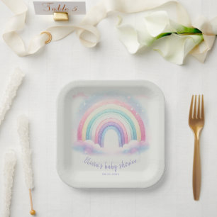 Assiettes En Carton Plaque Papier Pastel Rainbow   Baby shower