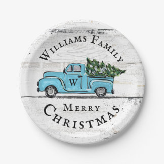 Assiettes En Carton Plaque papier personnalisée Blue Retro Truck