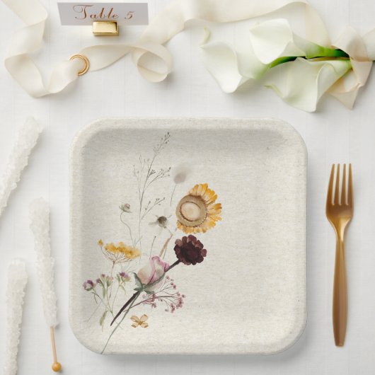 Assiettes En Carton Plaque papier personnalisée fleur sauvage (Mariage)