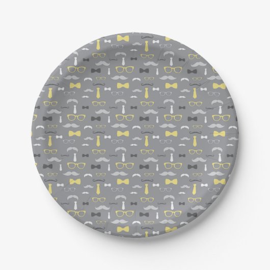 Assiettes En Carton Plaque Papier Petit Homme, Jaune, Gris (Devant)