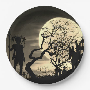 Assiettes En Carton Plaque papier Pleine lune éffrayante