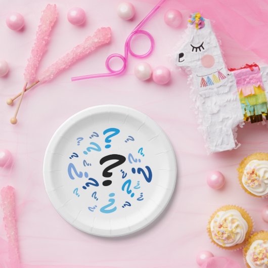 Assiettes En Carton Plaque papier - Points d'interrogation bleus (Fête)