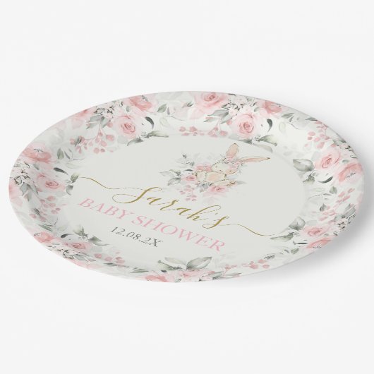 Assiettes En Carton Plaque Papier pour filles Baby shower lapin (Angle)