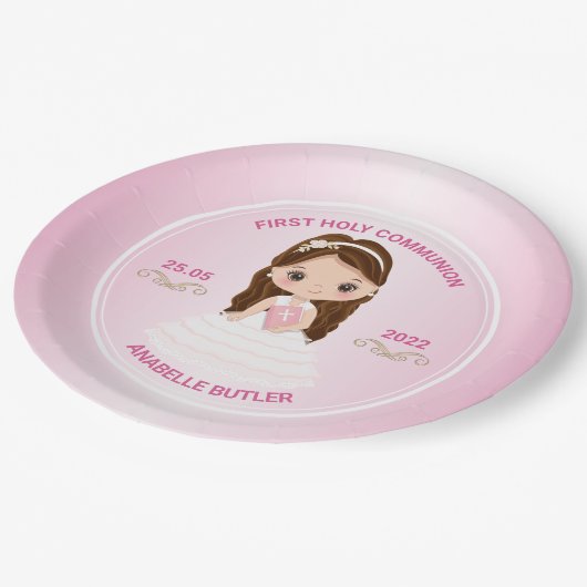 Assiettes En Carton Plaque Papier Première Sainte Communion Fille (Angle)