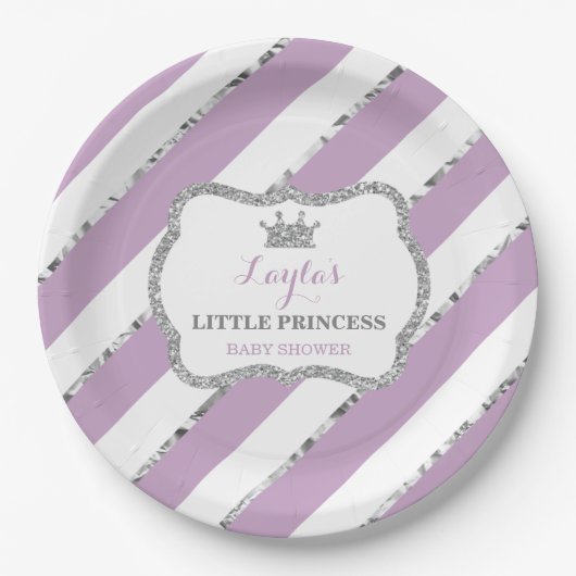 Assiettes En Carton Plaque Papier Princesse, Violet, Argent (Devant)