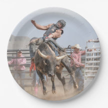 Plaque papier recouverte de cow-boys rodeo