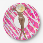Assiettes En Carton Plaque papier Retro Bikini Girl Birthday Pool Part (Devant)
