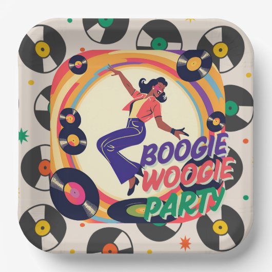 Assiettes En Carton Plaque papier Retro Boogie Woogie Party (Recto)