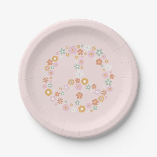 Assiettes En Carton Plaque papier Retro Floral Peace (Devant)