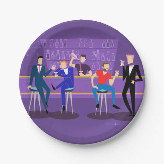 Assiettes En Carton Plaque papier Retro Gay Bar (Devant)