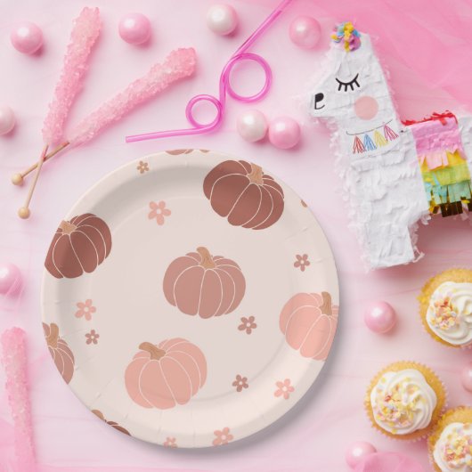 Assiettes En Carton Plaque papier rose rétro Citrouille premier annive (Fête)