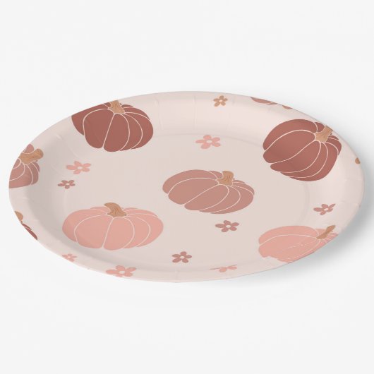 Assiettes En Carton Plaque papier rose rétro Citrouille premier annive (Angle)